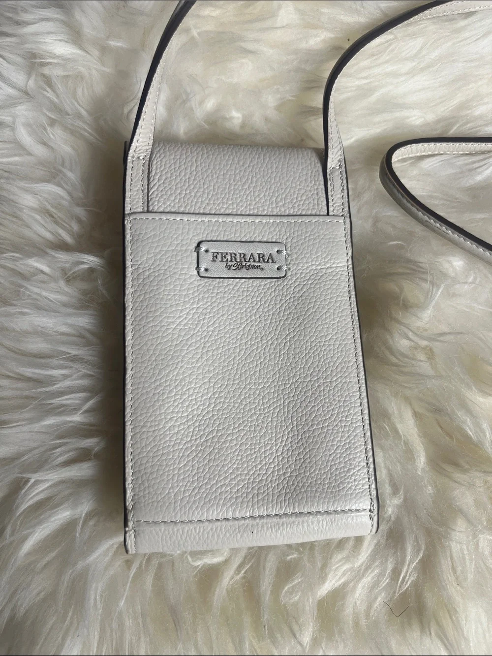 Brighton Cream Pebble Leather Crossbody Phone Bag with Medallion